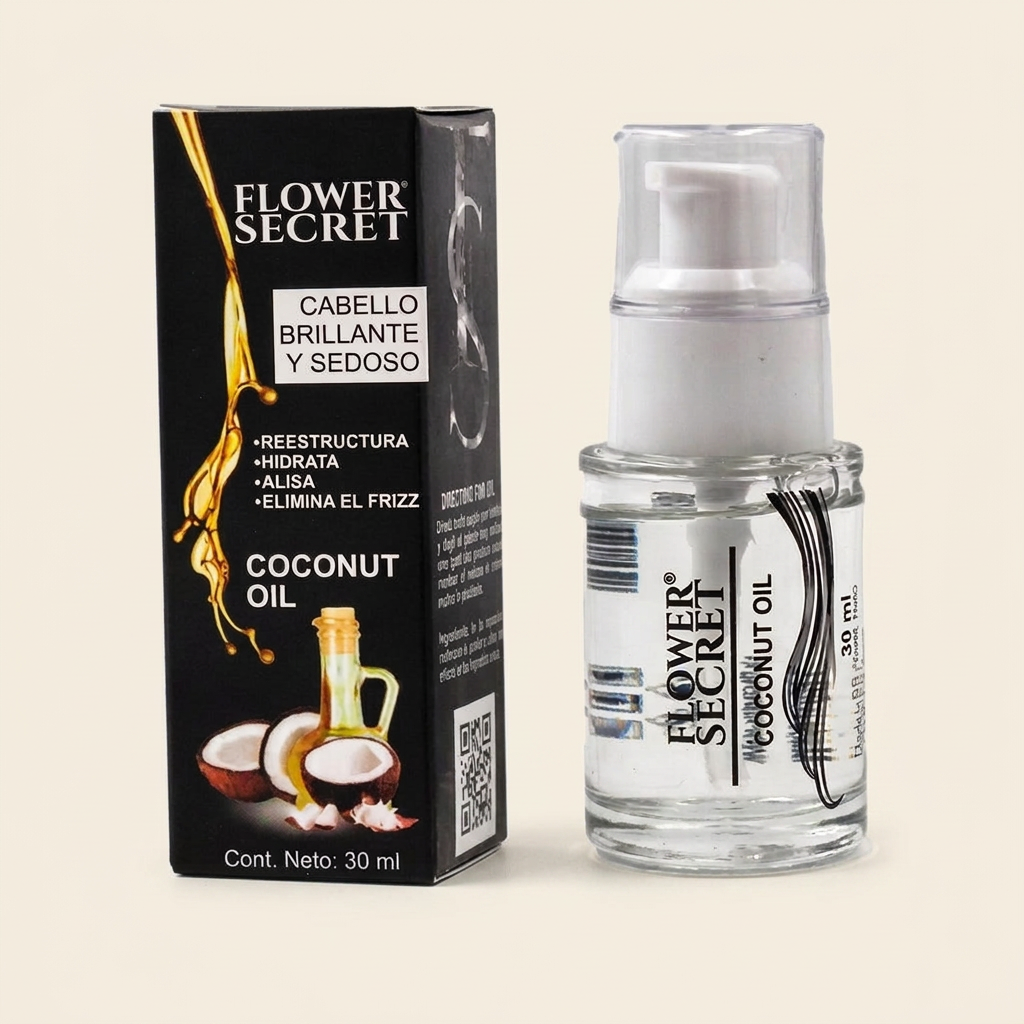 Aceite capilar Coconut Oil con fondo beige claro