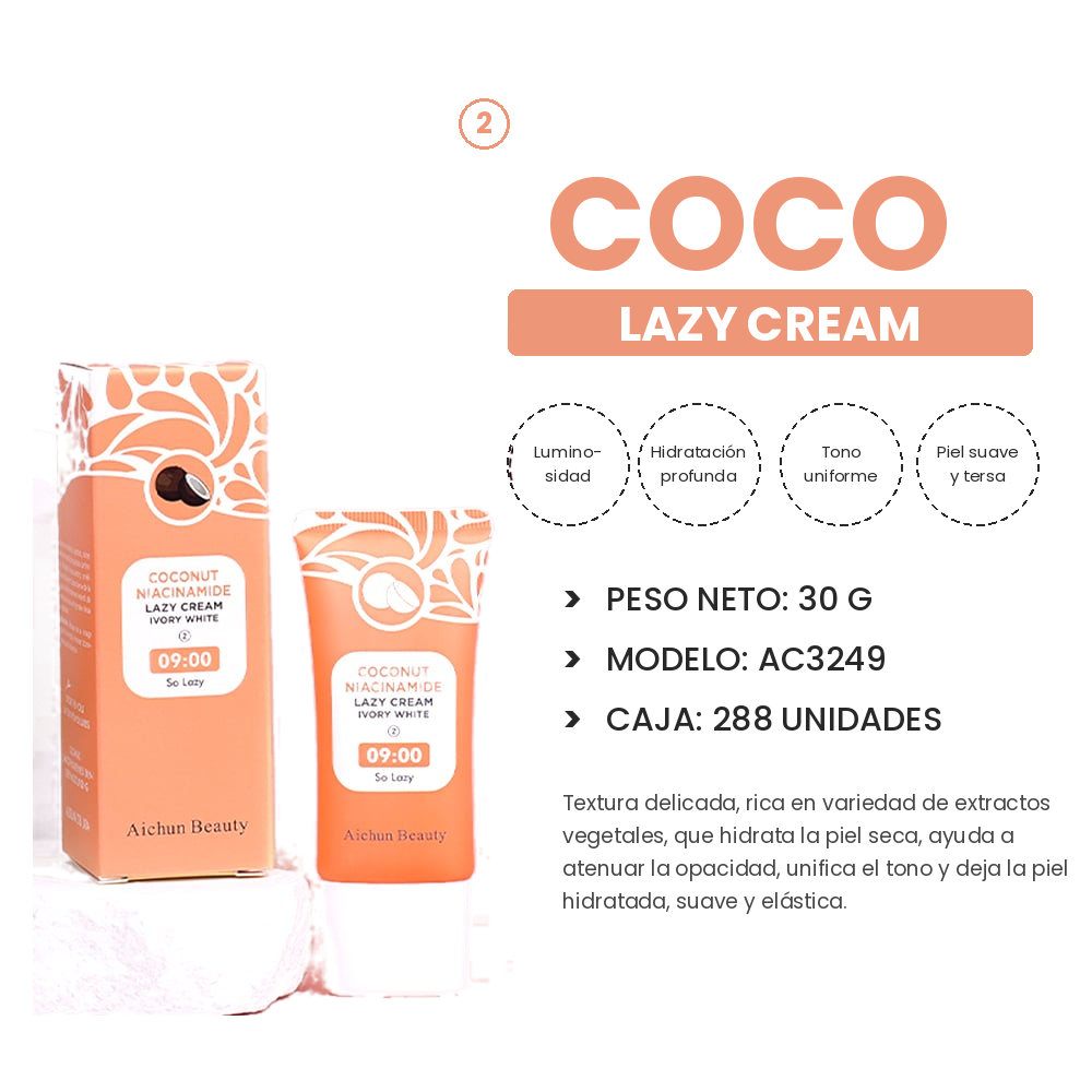 Lazy Cream Aichun Beauty 30g | Crema Facial con Niacinamida y Coco | Hidratante Rápida