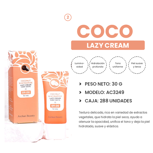 Lazy Cream Aichun Beauty 30g | Crema Facial con Niacinamida y Coco | Hidratante Rápida